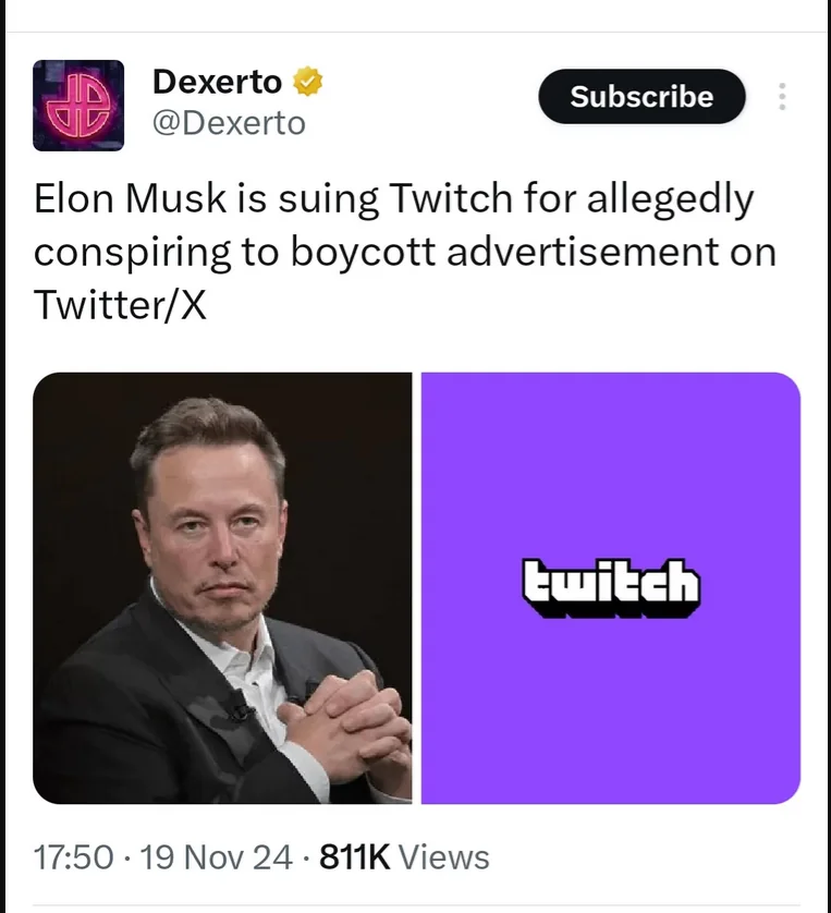 Elon Musk X sues Twitch